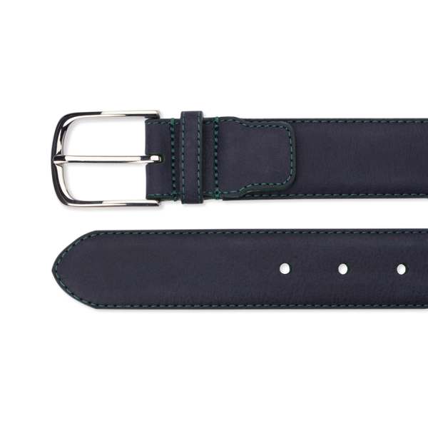 Nubuck Belt - Navy Nubuck/Green Stitch - The Shoe Snob