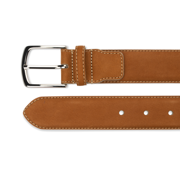 Nubuck Belt - Tan Nubuck/Bone White Stitch - The Shoe Snob