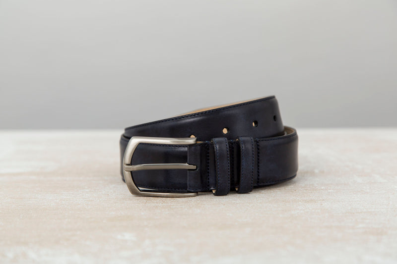 Leather Belt - Navy Museum Calf - 40'' - 44'' - The Shoe Snob